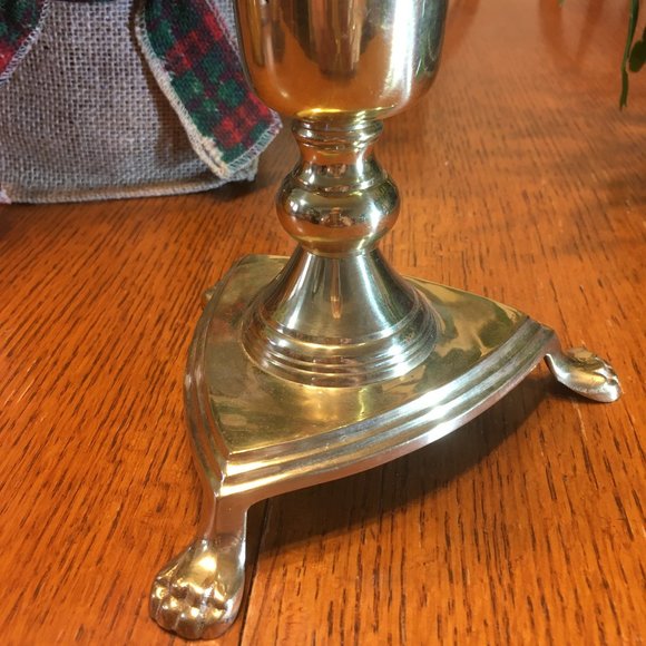 Vintage Brass Claw Footed Candleholder - Picture 5 of 13